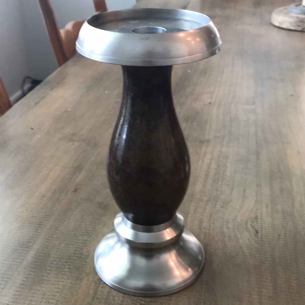 Brown Iron Candlestick with Pewter